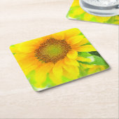 明るく陽気な黄色のひまわり スクエアペーパーコースター (アングル)
