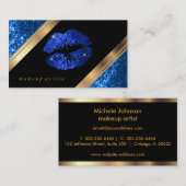 明るく青いグリッターの唇およびエレガントな金ゴールド 名刺 (正面/裏面)