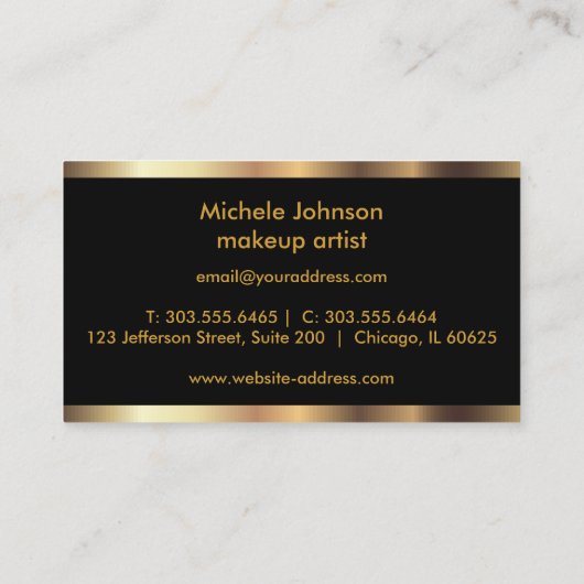 明るく青いグリッターの唇およびエレガントな金ゴールド 名刺 (裏面)