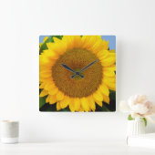 明るく青いヒマワリ スクエア壁時計 (ホーム)