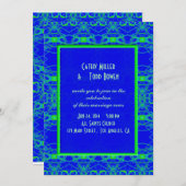 明るく青いライムグリーンパターン結婚式 招待状 (正面/裏面)