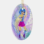 明るく青い毛を搭載する踊るファッションのイラストレーション セラミックオーナメント (右)