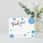 明るく青い水玉模様のベビーシャワーは感謝していしています サンキューカード (スタンド正面)
