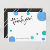 明るく青い水玉模様のベビーシャワーは感謝していしています サンキューカード (正面/裏面)