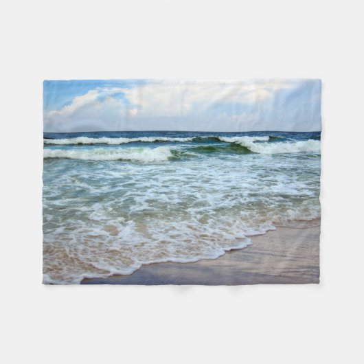 明るく青い海洋波 フリースブランケット (正面(横))