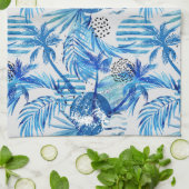 明るく青い熱帯水彩画パターン キッチンタオル (折り畳み)