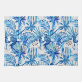 明るく青い熱帯水彩画パターン キッチンタオル (横)