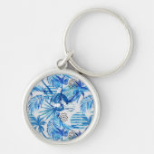 明るく青い熱帯水彩画パターン キーホルダー (正面)