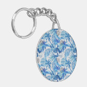 明るく青い熱帯水彩画パターン キーホルダー (正面左)