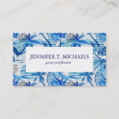明るく青い熱帯水彩画パターン 名刺 (正面)