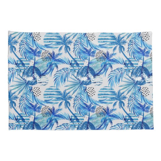 明るく青い熱帯水彩画パターン 枕カバー (裏面-右)