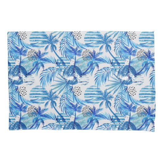 明るく青い熱帯水彩画パターン 枕カバー (正面左)