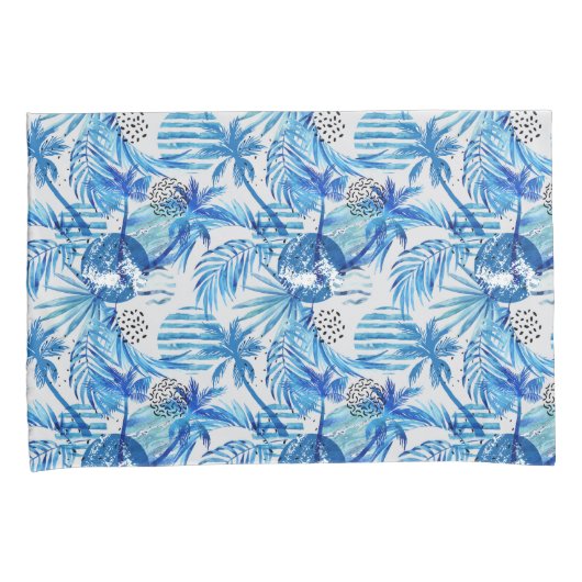 明るく青い熱帯水彩画パターン 枕カバー (正面右)