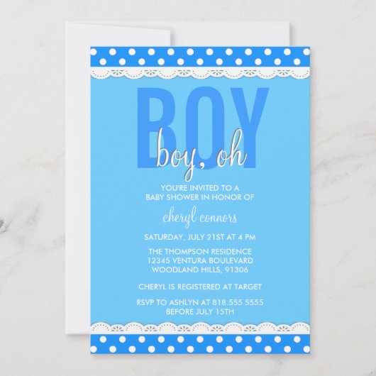 明るく青い男の赤ちゃんのシャワーの招待状 招待状 (正面)