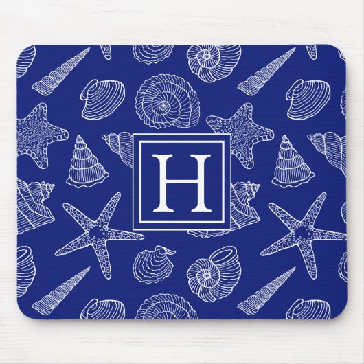 明るく青い貝パターン|はあなたのイニシャルを加えます マウスパッド (正面)