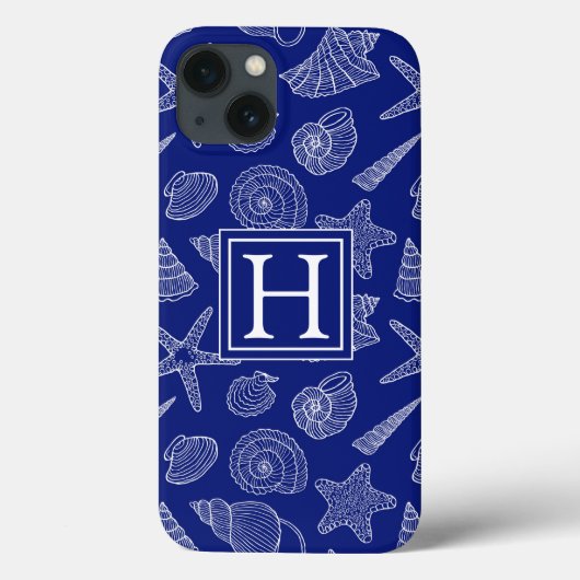 明るく青い貝パターン|はあなたのイニシャルを加えます Case-Mate iPhoneケース (裏面)