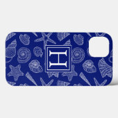 明るく青い貝パターン|はあなたのイニシャルを加えます Case-Mate iPhoneケース (裏面 (横))