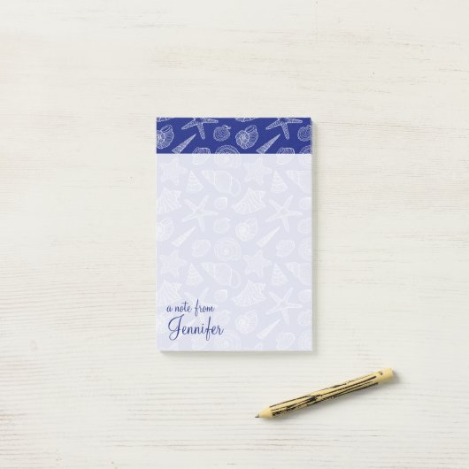 明るく青い貝パターン|はあなたの名前を加えます ポストイット (デスク上)