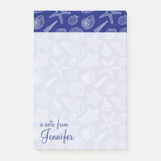 明るく青い貝パターン|はあなたの名前を加えます ポストイット (正面)