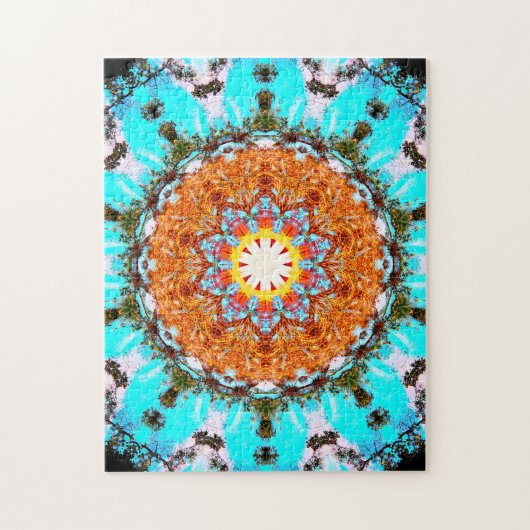 明るく青およびオレンジ星形の曼荼羅 ジグソーパズル (縦)