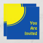 明るく青く黄色くモダンなパーティーの招待 招待状 (正面/裏面)