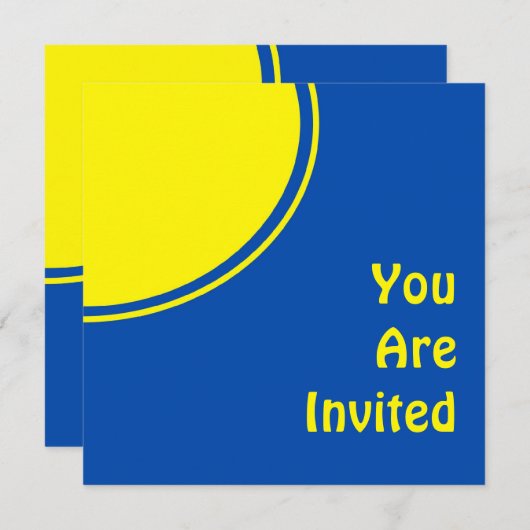 明るく青く黄色くモダンなパーティーの招待 招待状 (正面/裏面)