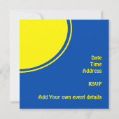 明るく青く黄色くモダンなパーティーの招待 招待状 (裏面)