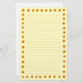 明るく黄色いヒマワリのボーダーによって並べられる文房具 便箋 (正面/裏面)
