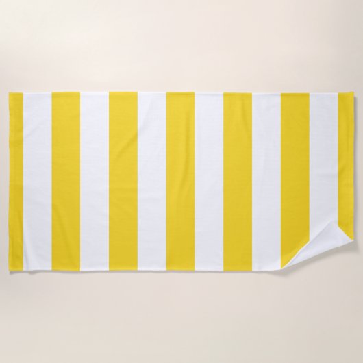 明るく黄色く白い縞模様 ビーチタオル (正面)