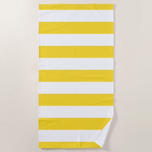 明るく黄色く白い縞模様 ビーチタオル (正面)