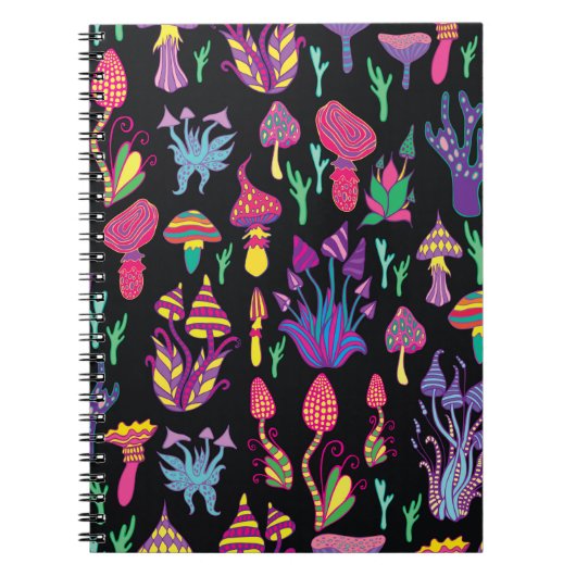 明るく、幻覚性、装飾、幻想的なキノコ ノートブック (正面)