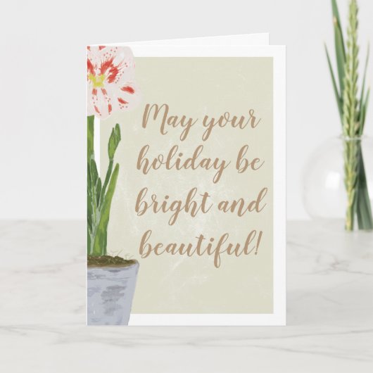 明るく、美しい水彩画のアマリリスの花 カード (正面)