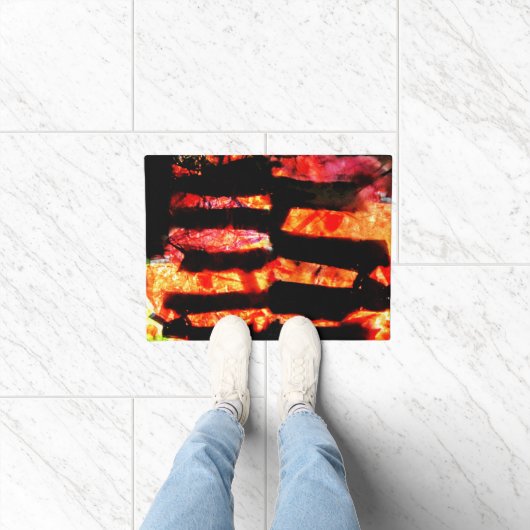 明るさのオレンジ色の抽象芸術形式ストライプの、オレンジ ドアマット (室内)