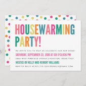 明るはっきりしたい色の引っ越し祝いパーティーパーティの招待状 招待状 (正面/裏面)