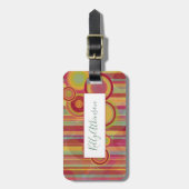 明るカラフルいストライプと円、 ラゲッジタグ (正面縦)