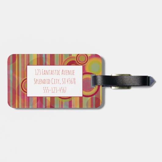 明るカラフルいストライプと円、 ラゲッジタグ (裏面横)