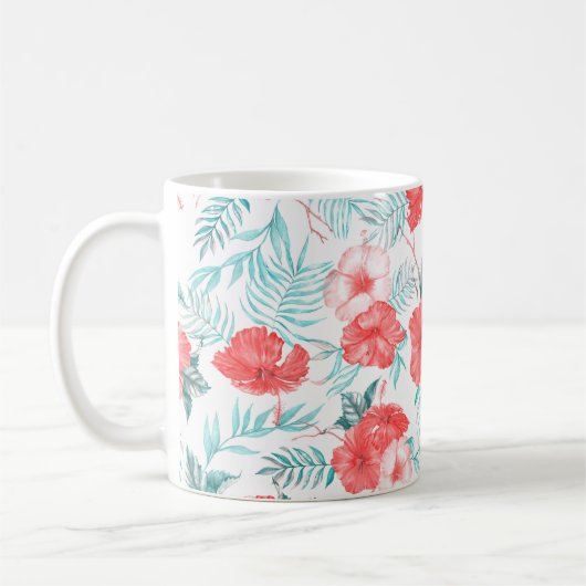 明るカラフルいhの手描きの熱帯模様 コーヒーマグカップ (左)