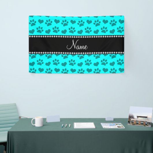 明るパーソナライズされたい水色のハートと手の跡に名前を付ける 横断幕 (トレードショー)