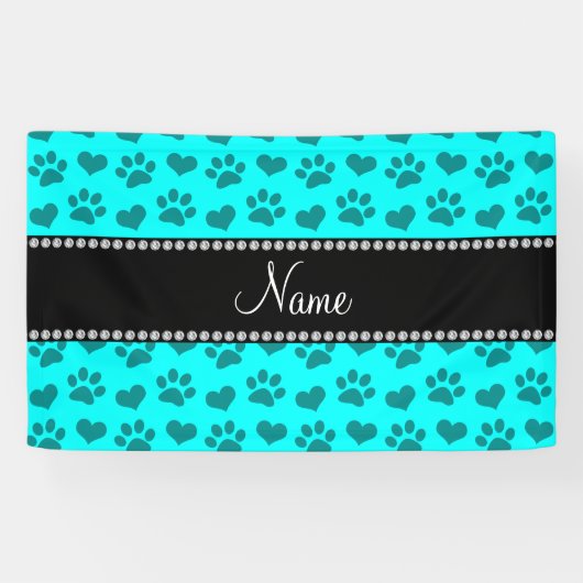 明るパーソナライズされたい水色のハートと手の跡に名前を付ける 横断幕 (横)