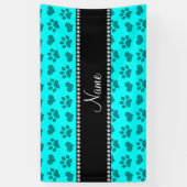 明るパーソナライズされたい水色のハートと手の跡に名前を付ける 横断幕 (縦)