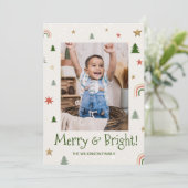 明るメリーいカモダンワイトな家族写真クリスマスホ シーズンカード (スタンド正面)