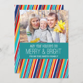 明るメリーいクリスマスのフォトカードストライプ シーズンカード (正面/裏面)