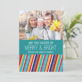 明るメリーいクリスマスのフォトカードストライプ シーズンカード (スタンド正面)