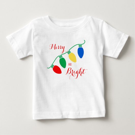 明るメリーいクリスマスパーソナライズされた光 ベビーTシャツ (正面)