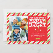 明るメリーいクリスマスライトとストライプ写真 シーズンカード (正面)