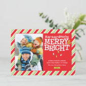 明るメリーいクリスマスライトとストライプ写真 シーズンカード (スタンド正面)