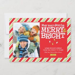 明るメリーいクリスマスライトとストライプ写真 シーズンカード