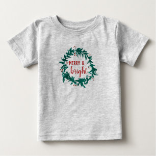 明るメリーいクリスマスリース ベビーTシャツ