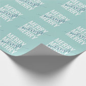 明るメリーいクリスマス・ライト・ティール（緑がかった色）市松模様に ラッピングペーパー (角)