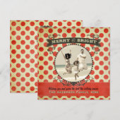 明るメリーいレトロレッドドットフォトホリデーカード シーズンカード (正面/裏面)